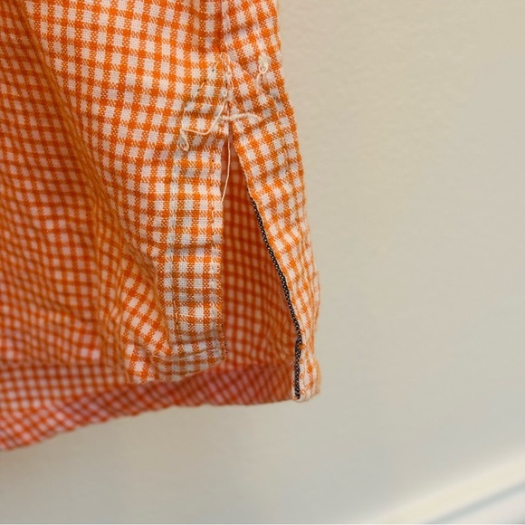 Akoo Plaid Button Up Short Sleeve Shirt Embroidered Patches Orange White XL - Picture 5 of 13